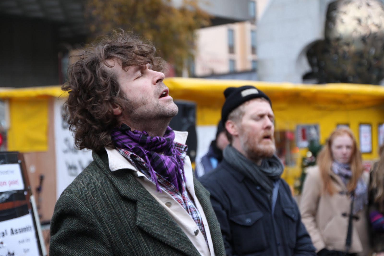 Liam Ó Maonlaí and Glen Hansard at Occupy Dame Street in Dublin